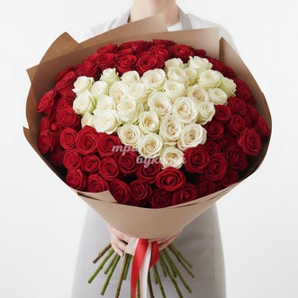 101 роза сердце 70 см